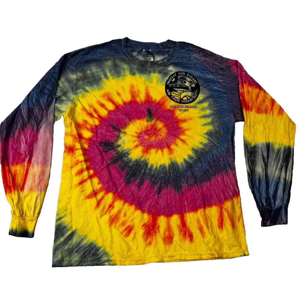 Colortone Tie Dye Long Sleeve T-Shirt L Large Protect Our Oceans San Diego 100%